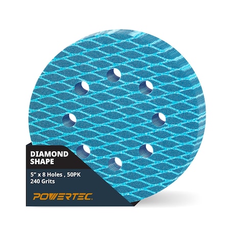 Powertec 5 in. 8-Hole Hook and Loop Diamond Shaped Sanding Discs, 240 Grit, J-Weight Cloth Backing, 50PK 44924N