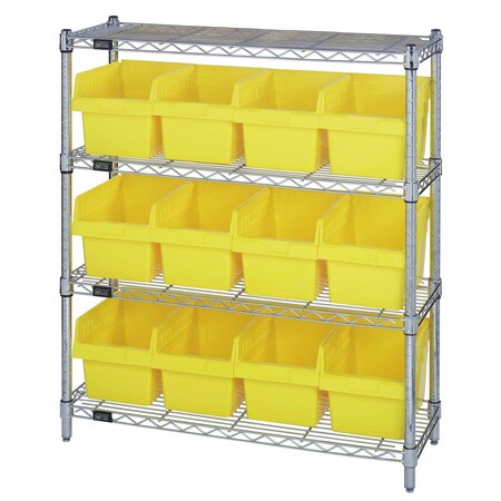 Quantum Storage Systems WIRE SHELVING UNIT WITH BINS YELLOW WR4-39-1236-807YL