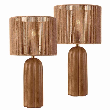 Jonathan Y Hazel 24" Bohemian Coastal Fluted Scalloped Cylinder Resin w/Hand-Woven Paper Rope Drum Shade L, 2PK JYL5511A-SET2