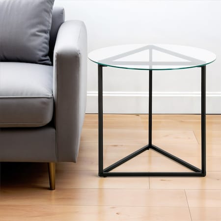 Homeroots 22" Black And Clear Glass And Steel Round End Table 543840