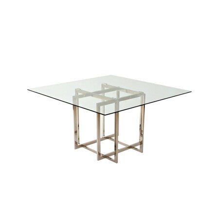 Homeroots 59" Clear And Gold Square Glass And Metal Trestle Base Dining Table 555147
