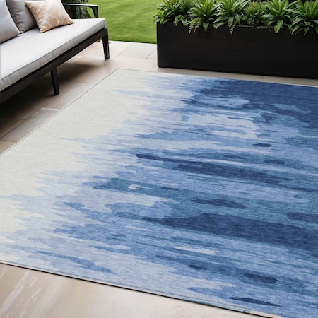 Homeroots 5' X 8' Navy Blue And Ivory Abstract Washable Indoor Outdoor Area Rug 601225