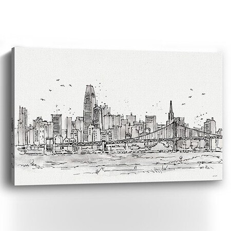 Homeroots Monochrome City Skyline Sketch Unframed Print Wall Art 399075
