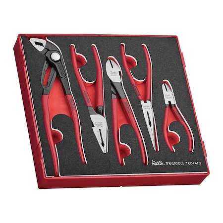 Teng Tools 5 Piece Vinyl Grip Q Plier EVA Foam Set Tool Tray Side Cutter, Linesman, Long Nose, Quic TED441Q