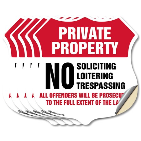 Signmission Private Property Shield Label Set No Sol, 6 inch X 6 inch, Vinyl Decal, 5PK SHI-D-5PACK-6-439