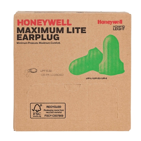 Howard Leight MAXIMUM LITE Disposable Foam Ear Plugs, Bell Shape, 30 dB, Green, 5 PK LPF-5-30