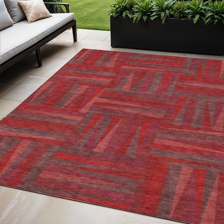 Homeroots 5' X 8' Red And Brown Geometric Washable Indoor Outdoor Area Rug 598299