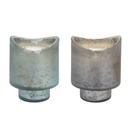 Homeroots Set of Two White Currant Scented Two Wick Candles In Frosted Glass Holders, 2PK 633861