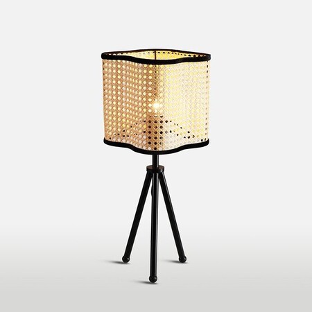 Vidalite Gal Tripod Table Lamp with Rattan Shade, Stitched Velvet Detailing, Bohemian Style CE1008604