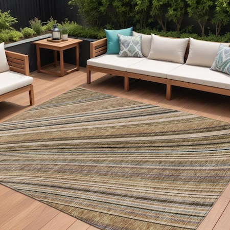 Homeroots 10' X 14' Taupe Beige And Brown Striped Washable Indoor Outdoor Area Rug 615024