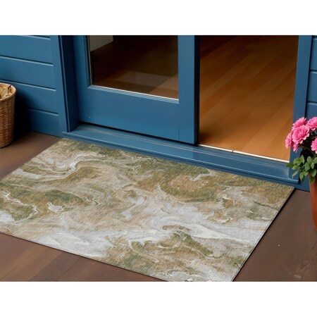 Homeroots 3' X 5' Brown And Ivory Abstract Washable Indoor Outdoor Area Rug 617788