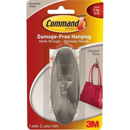 Command 17083BN Designer Hook, 5 lb, 1Hook, Metal, Brushed Nickel 17083BN
