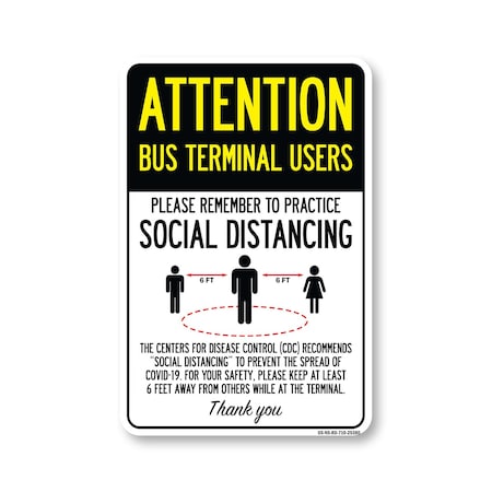 Signmission PSA Bus Terminal Users Practice Social Distancing 10in X 7in Wall Graphic, OS-NS-RD-710-25380 OS-NS-RD-710-25380