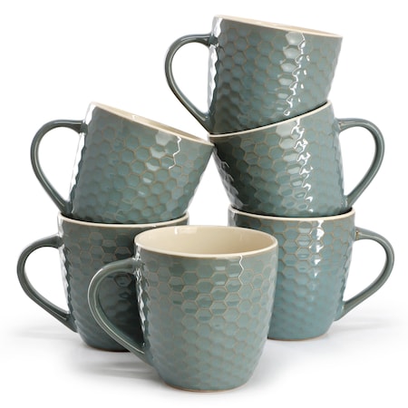 Elama Honeycomb 6 Piece 15 oz. Mug Set in Turquoise EL-HONEYCOMBTURQUOISE6
