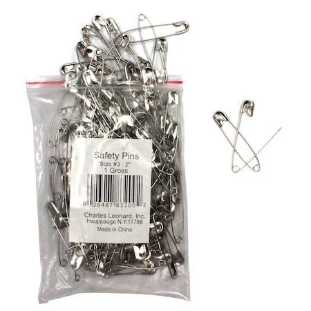 Charles Leonard Nickel-Plated Steel Safety Pins, 2", 144PK 83200