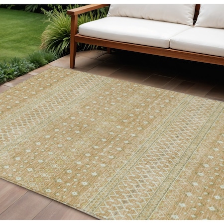 Homeroots 10' X 14' Copper Ivory And Olive Green Tribal Washable Indoor Outdoor Area Rug 582619