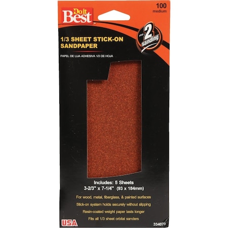 Do It Best 100 Grit 1/3 Stick-On Sheet Power Sanding Sheet, 5PK 334073GA
