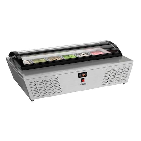 Koolmore 45 in. 6-Pan Countertop Ice Cream Display Freezer with Curved Glass Top in Stainless-Steel KM-CGDR-6P