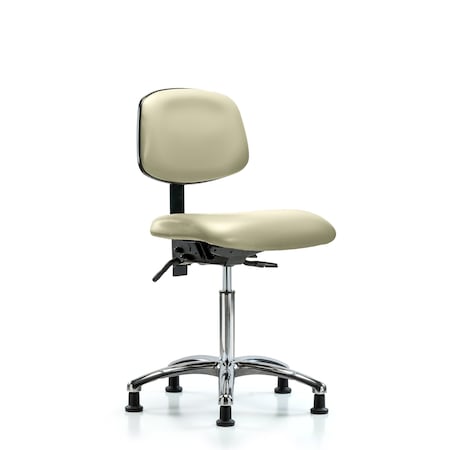 Blue Ridge Ergonomics Chair, Vinyl, Med Bench, Chrome Glides, Wht, No Arms, 22" to 29" Height, Adobe White BR-VMBCH-CR-T0-A0-NF-RG-8501
