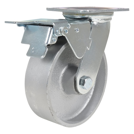 Vestil Cast Iron/Steel Swivel With Total Brake Caster 6 In. Diameter x 2 In. Width 1540 lb Silver CST-VE-6X2CI-SWTB