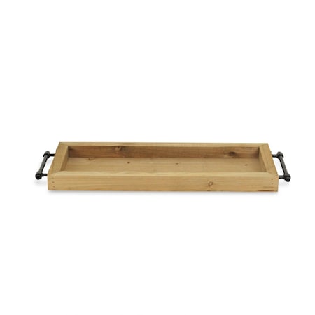 Homeroots Long Wood Tray with Metal Handles 401774