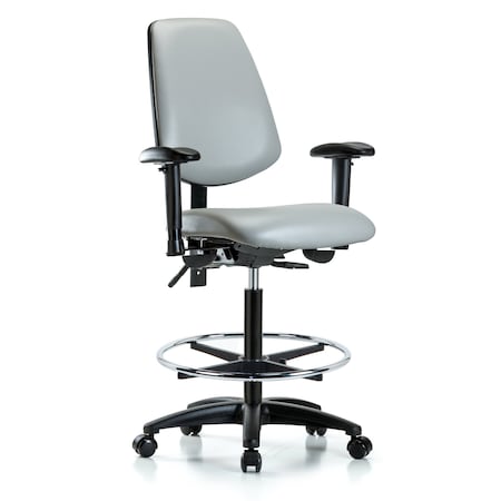 Blue Ridge Ergonomics High Bench Chair Adjustable Arms, 26" to 35" Height, Vinyl, Dove BR-VHBCH-MB-RG-T1-A1-CF-RC-8567