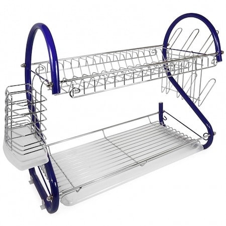Better Chef 2-Tier 16 in. Chrome Plated Dish Rack in Blue DR-166B