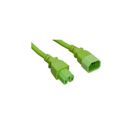 Cable Wholesale High Temperature Power Cord, C14 to C15 , 14AWG, 15 Amp / 250 Volt, UL SJT, Green, 2 foot 10W2-07102GN