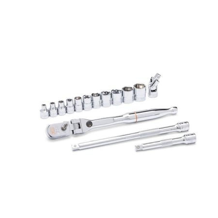 Gearwrench 15-pc 1/4" Drive 120XP Locking Flex Head Ratchet & 6 Point Metric Stubby Socket Mechanics Tool Set 81390