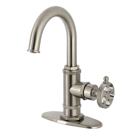 Kingston Brass One-Handle 1-Hole Bathroom Faucet with Knurled Handle, Deck Plate, and Push Pop-Up Drain KSD2218RKX