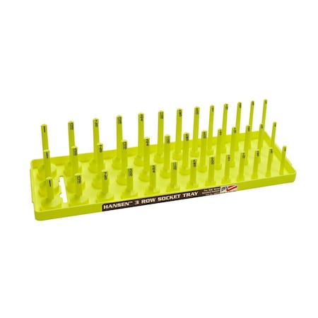 Hansen Global 3/8" SAE 3-Row Socket Tray, Hi-Viz Yellow 38073
