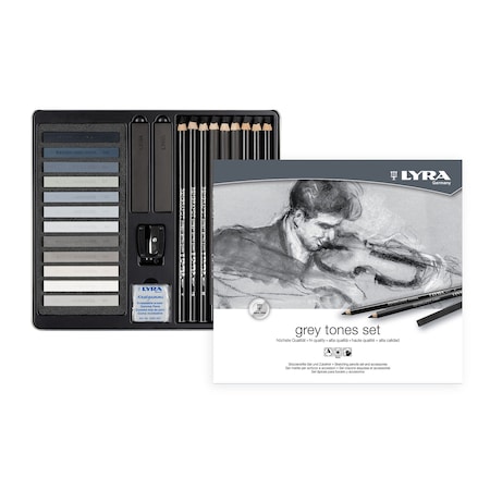 Lyra Gray Tones Sketching Set Tin, Artist Pencils & Pastels, Assorted Colors, 25-Piece Set L2051251