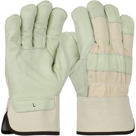 Pip Premium Grade Top Grain Cowhide Leather Palm Glove with Canvas Back, Rubberized Safety Cuff, 12PK 5000/M