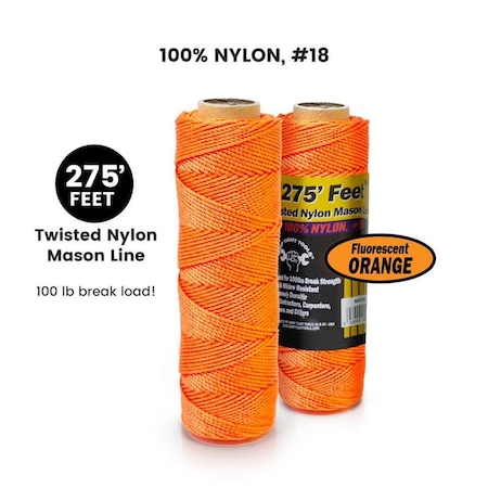 Homecare Products 100 Percent Twisted Nylon Mason Line - Fluorescent Orange HO3972515