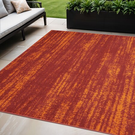 Homeroots 5' X 7' Red And Orange Abstract Indoor Outdoor Area Rug 545545