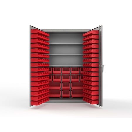 Strong Hold 14 GA Bin Cabinet with 3 Shelves No Legs - 48 In W. x 75 In. H x 24 In. D - 160 Red Bins 46-BBS-243-160R-NL-L