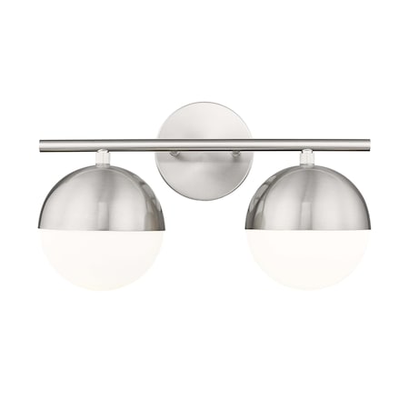 Z-Lite Realm Sphere 2 Light Vanity, Brushed Nickel/Matte Opal, 16 In W x 9.75 In H 7517-2V-BN