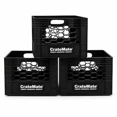 Cratemate Heavy Duty Multi-Purpose Milk Crate Storage, Black, 11 in H, 13 in W, 13 in L, 3 PK MC16QT-BL-3