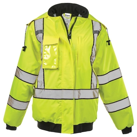 J. J. Keller & Associates Women's High Visibility Bomber Jacket, Class 3 Safety Reflective, Waterproof with Hood, XL 75355