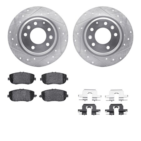 Dynamic Friction Co DFC Rotors-Drilled & Slotted-Silver w/ EURO 5000 Ceramic Brake Pads Incl Hdw 7612-54014