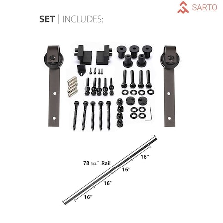 Sartodoors 30x96 " Planum 0010 Concrete Top Mount 6.6' Rail Hangers Heavy Hardware Set Solid Panel Interior PLANUM0010BD-B-BTN-3096