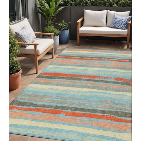 Homeroots 5' X 8' Sky Blue Pink And Gray Striped Washable Indoor Outdoor Area Rug 598933