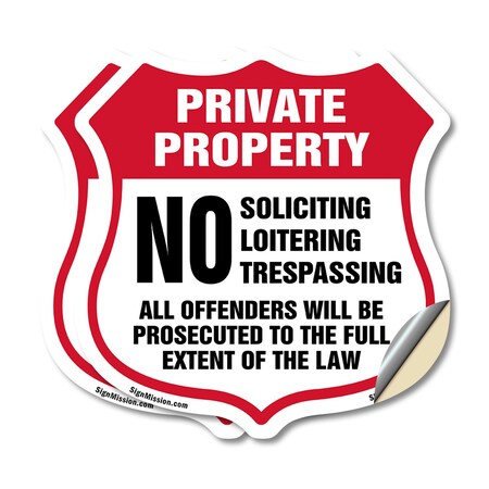 Signmission Private Property Shield Sign No Soliciti, 6 inch X 6 inch, Vinyl Decal, 2PK SHI-D-2PACK-6-451