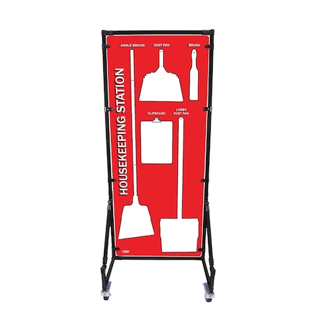 5S Supplies Housekeeping Shadow Board Broom Station V12, Red / White, Kit + Stand HSB-V12-RED/WHITE-KIT-STAND