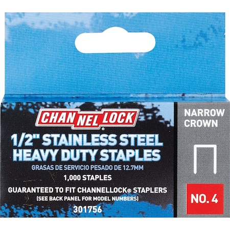 Channellock No. 4 Narrow Crown SS Staple 1/2 In., 1000PK 301756