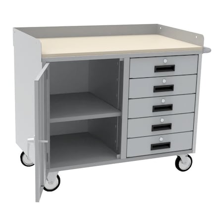 Pucel Portable Cabinet Workbench, 5 Drawers, 42 in W x 24 in D x 34 in H, Red LPC-42-5