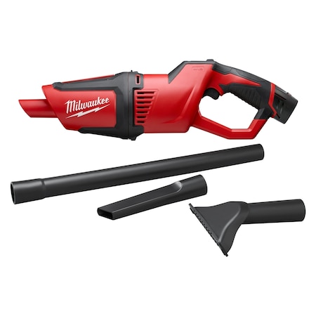 Milwaukee Tool M12 Compact Vacuum, Cordless, 1/4 gal Capacity, Bagless, 2.3 lb Weight, 33 cfm Vacuum Air Flow 0850-20