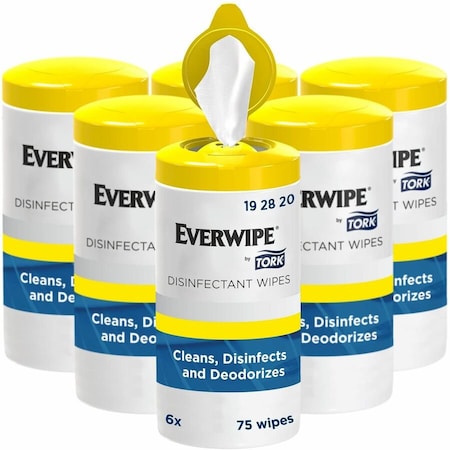 Tork Disinfectant Wipe, Canister, Lemon, White, 6 PK 192820