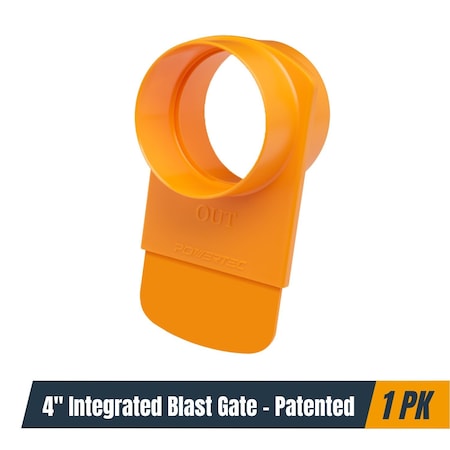 Powertec 4 in Integrated Blast Gate Clog Resistant, Anti Gap Tapered ABS Plastic Fitting (Patented) 70295