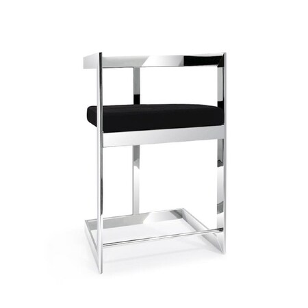 Homeroots 26" Black and Silver Velvet and Stainless Steel Low Back Counter Height Bar Chair 555078